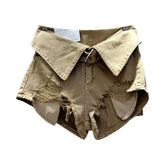 Distressed-Jeansshorts mit Kragenbund